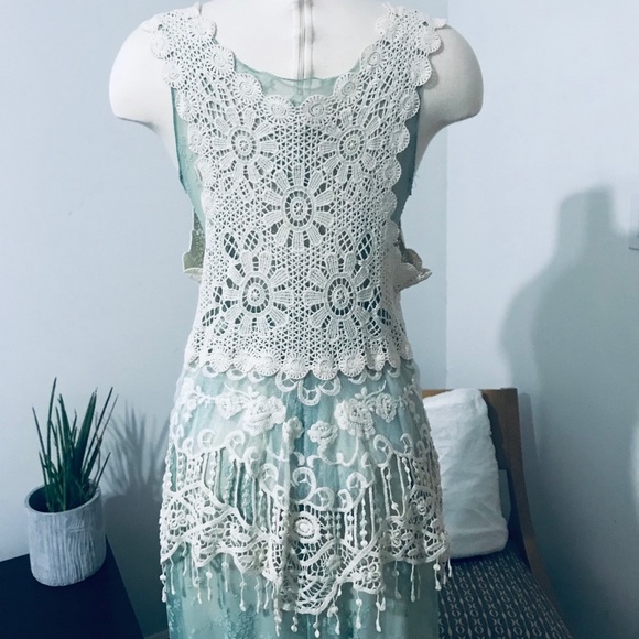 VINTAGE DESIGN LACE MINT DRESS W/VEST - Picture 6 of 14